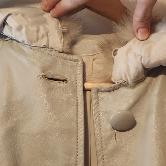 Vintage Leather Fur Trim Coat - Picture 6 of 11